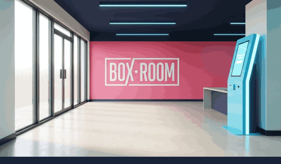 Indicative CGI of a Boxroom reception with self-service kiosk